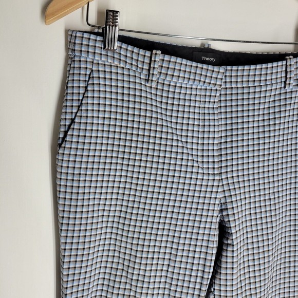 Theory Womens Checkered Capris Pants Blue Black Tapered Cropped Size 8 - Picture 5 of 10